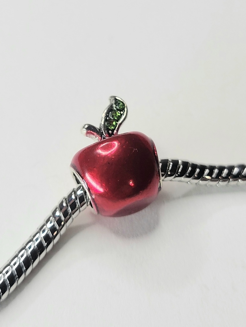 NWT For Pandora Bracelets Candy Apple Red Charm For Teachers Green Rhinestones - Picture 3 of 5